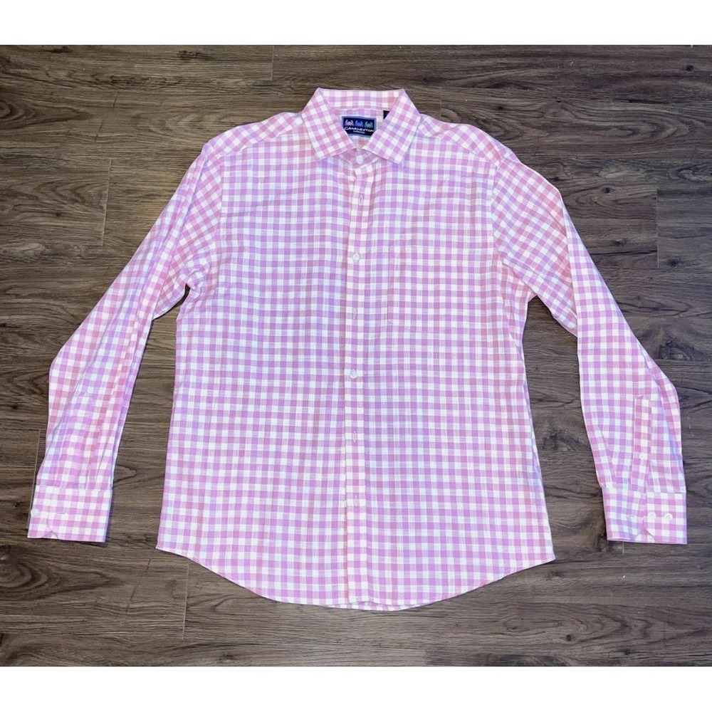 Charleston Threads Shirt Mens Large Pink Check Long Sleeve Button Up Casual